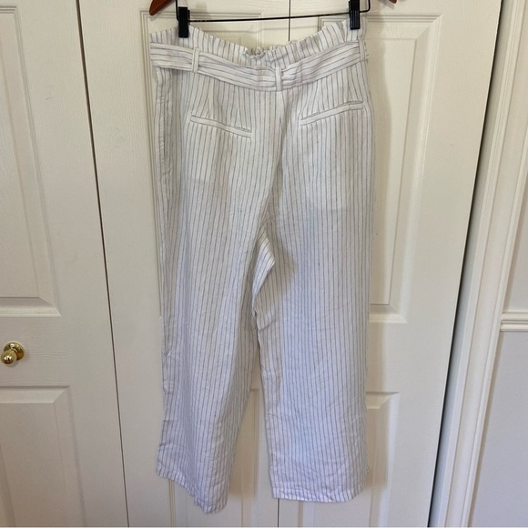 L.L.Bean NWT 100% Linen Wide Leg Cropped Pants White Pin Stripe Size 12 - Picture 6 of 10